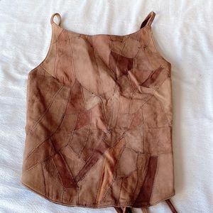 Insane vintage brown 100% leather patchwork corset back Y2k top